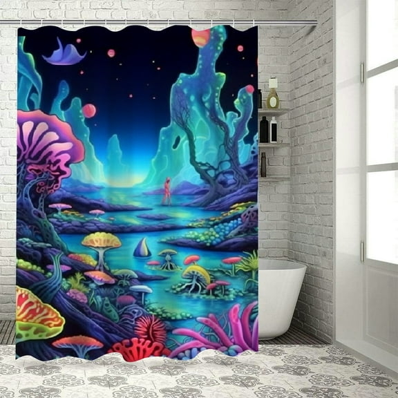 BCIIG Corals Sea Creature Psychedelic Art Washable Shower Curtain 100% Polyester Bathroom Decoration with Hooks 36"x72