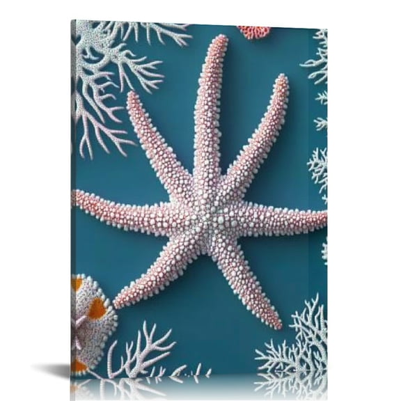 BCIIG Corals Starfish Generative Art Canvas Wall Decor for Home 12x16 in