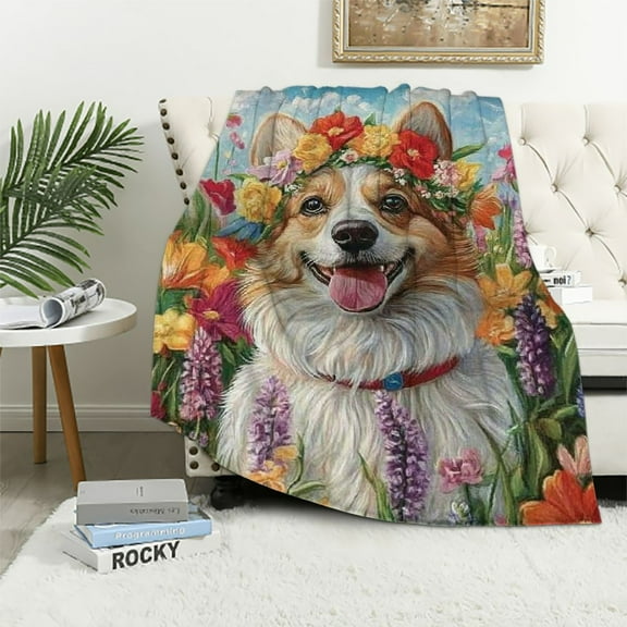BCIIG Corgi Blanket Gifts for Kids Women Adult Girls,Cute Dog and Vibrant Tulips Throw Blankets,Soft Comfy Lightweight for Home Couch Bed Sofa Christmas Decor,Pet Lover   40x50in