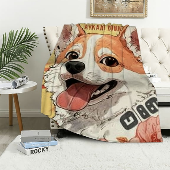 BCIIG Corgi Gifts for Corgi Lovers, Cute Corgi Blanket for Girl Women Pets Throw Blankets, Cartoon Corgi Print Kawaii Orange Flannel Plush Lightweight Blanket for Dog Lover Gifts Ideas 40x50in