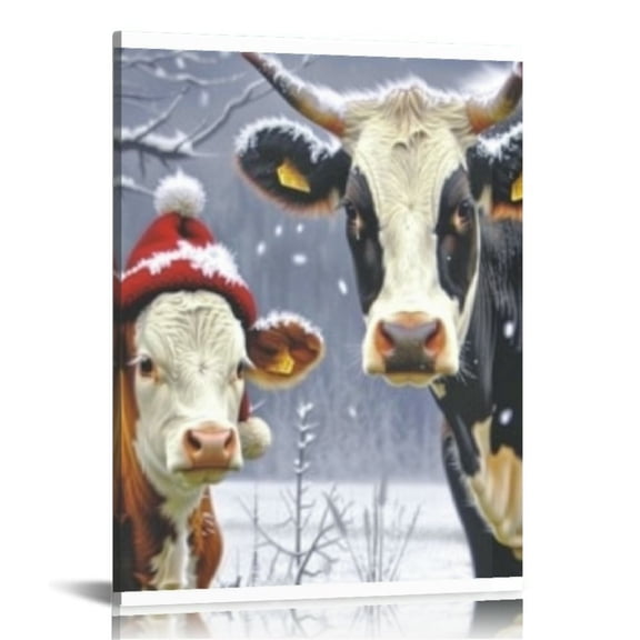 BCIIG Cow Calf Snow Fine Art Aesthetic Poster & Print Wall Painting for Living Room Bedroom Home Office Decor 12x16 in