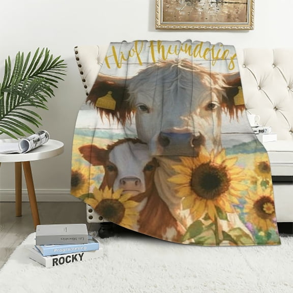 BCIIG Cow Calf Sunflowers Warm Lightweight Blanket Soft Fleece Blankets for All Seasons 40x50in