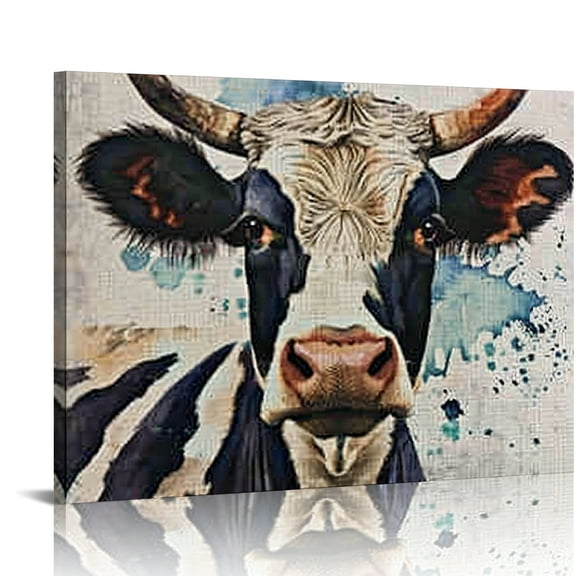 BCIIG Cow Horns Wall Decor Canvas Art Print for Living Room Bedroom Home Office - High Quality Handmade Aesthetic Home Decoration 16x12in