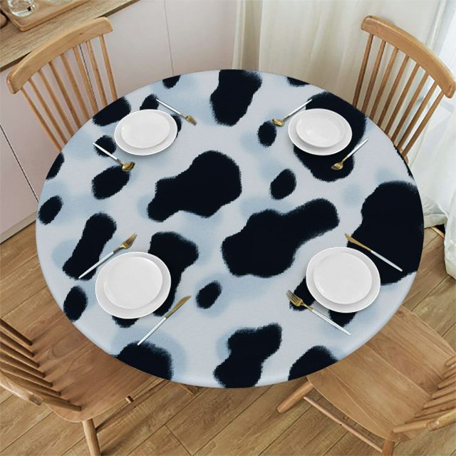 BCIIG Cow Print Pattern Round Table Cover Stain Resistant Washable