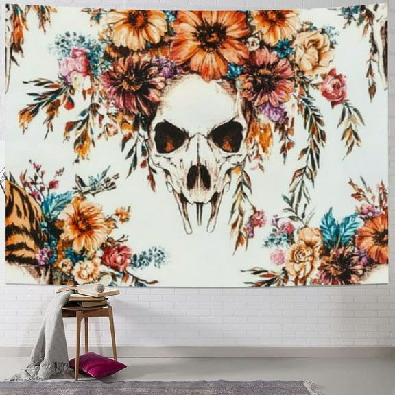 BCIIG Cow Skull Wall Hanging For Kids Boys Girls Medium Aztec Tapestry Ultra Soft Western Wall Blanket Floral Print Wall Art Western Decor Tapestries 40x60inch