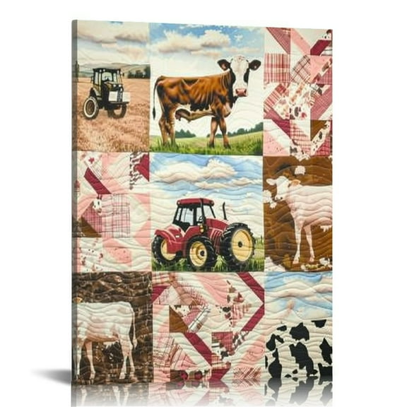 BCIIG Cow Tractor Farm Fine Art Aesthetic Poster Print Wall Painting for Living Room Bedroom Office Decor 12x16 in