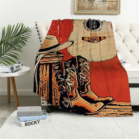 BCIIG Cowboy Hat Boots Guitar Theme Warm Lightweight Soft Fleece Blanket for Living Rooms Sofa Decor Gifts All Seasons 40x50in