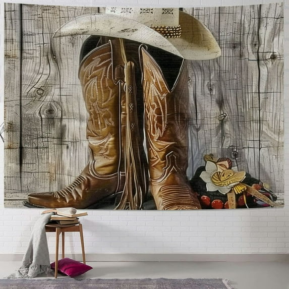 BCIIG Cowboy Hat Boots Western Tapestry Wall Hanging Unique Style for Home Decor Living Room Bedroom Farmhouse Dorm - 4 Sizes Available 40x30inch