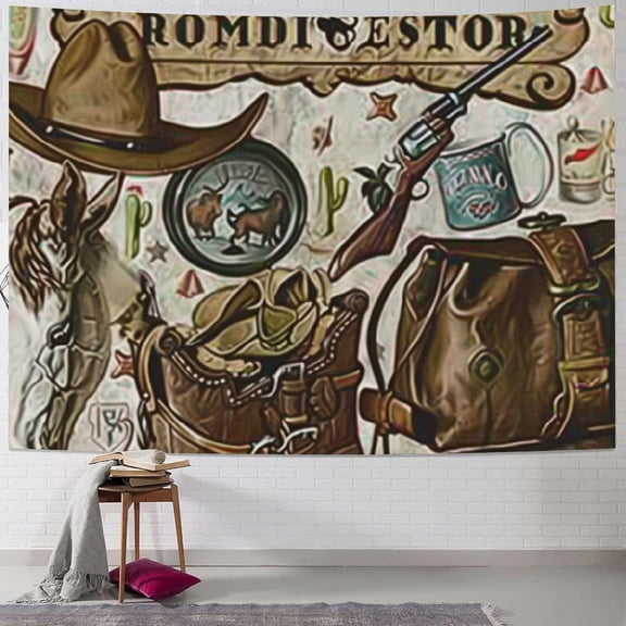 BCIIG Cowboy Wild West American Scene Tapestry Wall Hanging Unique Style Graphic Tapestries Home Wall Decor Art for Living Room Bedroom Apartment Farmhouse Dorm 50x40inch