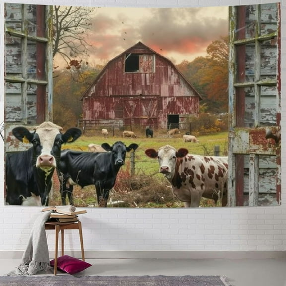 BCIIG Cows Barn Window Tapestry Wall Hanging Unique Style Graphic Tapestries Home Wall Decor Art for Living Room Bedroom Apartment Farmhouse Dorm 40x60inch