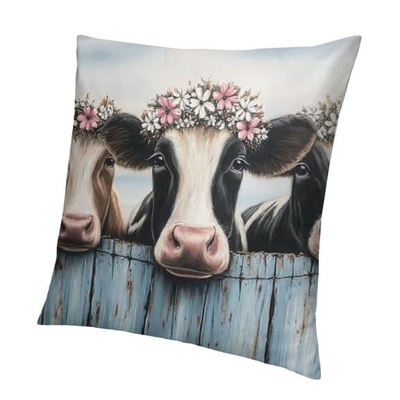 BCIIG Cows Flower Crowns Fence Printed Pillowcase Short Plush 1PC 22x22in