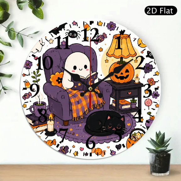 BCIIG Cozy Ghost  Wall Clock Silent Mechanical Movement, Battery Operated (AA Not Included) Perfect for Decorating Living Rooms, Kitchens, Dorms, And As Practical Everyday Gifts