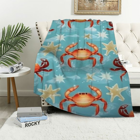 BCIIG Crab Starfish Ocean Warm Lightweight Blanket Soft Fleece Throw Blanket for Living Rooms Sofa Decor All Seasons Gifts 40x50in