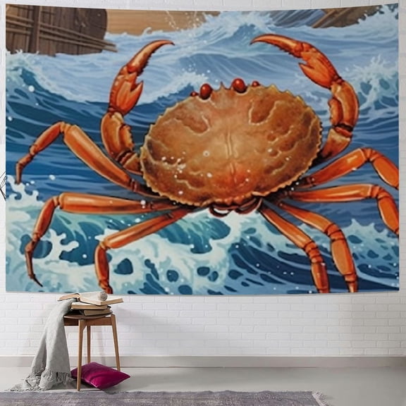 BCIIG Crab Wave Bird Tapestry Wall Hanging Unique Style Graphic Tapestries Home Wall Decor Art for Living Room Bedroom Apartment Farmhouse Dorm 40x30inch