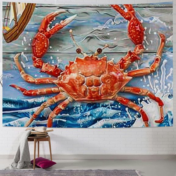 BCIIG Crab Wave Boat Tapestry Wall Hanging Unique Style Graphic Tapestries Home Wall Decor Art for Living Room Bedroom Apartment Farmhouse Dorm 40x60inch