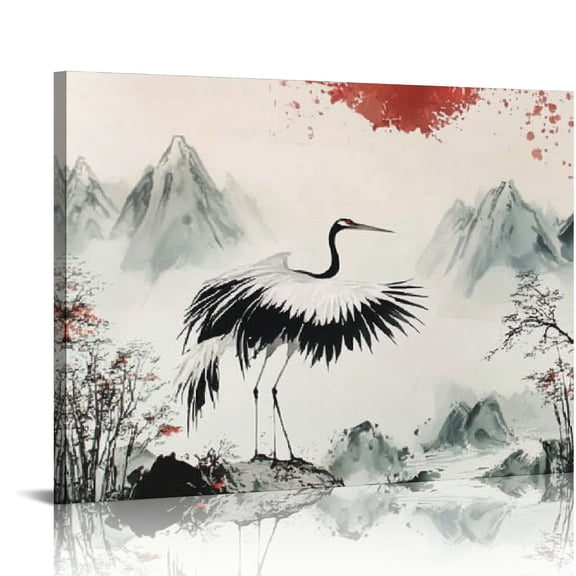 BCIIG Crane Bird Mountain Wall Decor Art Print for Home Office, High Resolution Canvas Artwork, Waterproof and Tear Resistant, Perfect for Living Room Bedroom Kitchen Decor 20x16in