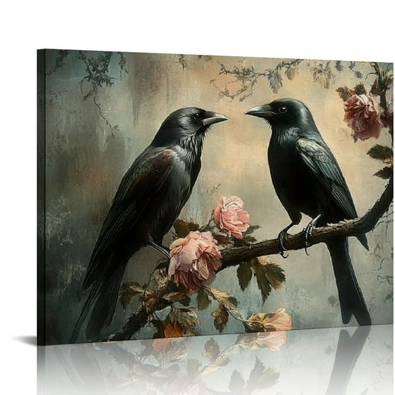 BCIIG Crow Canvas Art Wall Decor Dark Raven Print Wall Art Dark Academia Paintings Black Crow Pictures  Crow Painting Vintage Raven Artwork Dark Wall Art for Room  16x12in