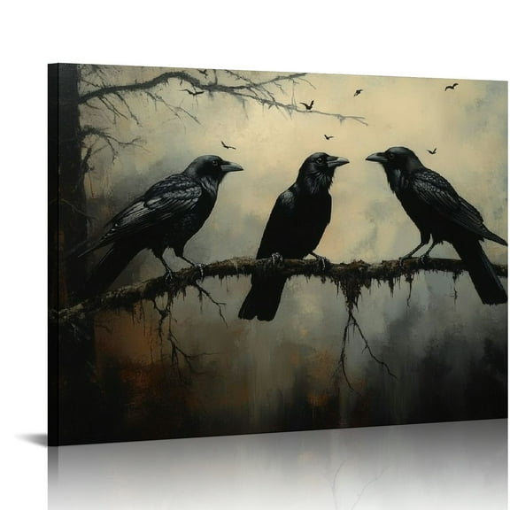 BCIIG Crow Canvas Wall Art Dark Academia Paintings Vintage Crow Painting  Crow Painting Dark Crow  Dark Prints Dark Crow r Dark Cottagecore Wall Art for Room  20x16in