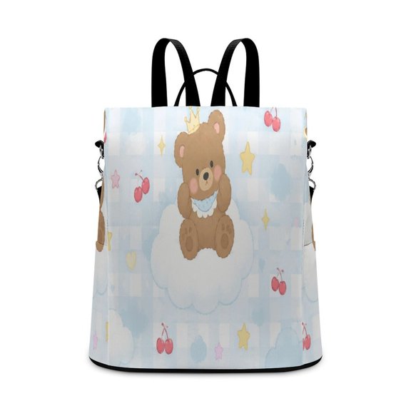 BCIIG Crown Brown Bear On Cloud Cherry Star Blue Gingham Seamless Pattern Anti Theft Backpack, Purse for Women, Secure Back Zipper, Multi-Purpose Rucksack Backpack With Adjustable Strap, Womens Trave