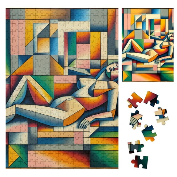 BCIIG Cubism Geometric Shapes Abstract Art Wooden Jigsaw Puzzle Vertical Style Wooden Gift for Family Friends 300PCS