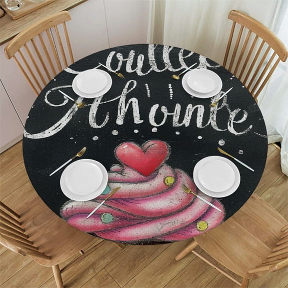 BCIIG Cupcake Round Tablecloth Stain Resistant, Washable 100% Polyester Fiber Indoor Outdoor Kitchen Dining Wedding Parties Tablecloths 38"-42