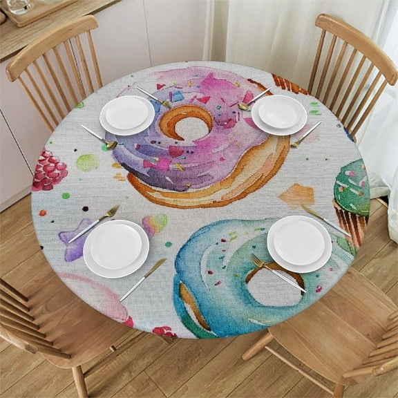 BCIIG Cupcakes Donuts Stars Round Table Cover Stain Resistant Washable Indoor Outdoor Tablecloth Kitchen Dining Wedding Parties 100% Polyester Fiber 46-50