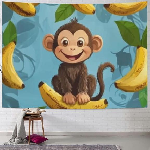 BCIIG Cute Aniamle Monkey Tapestry Photography Backdrop Wall Hanging Aesthetic Blanket Living Room Bedroom Decor Picnic Beach Mat 40x30inch