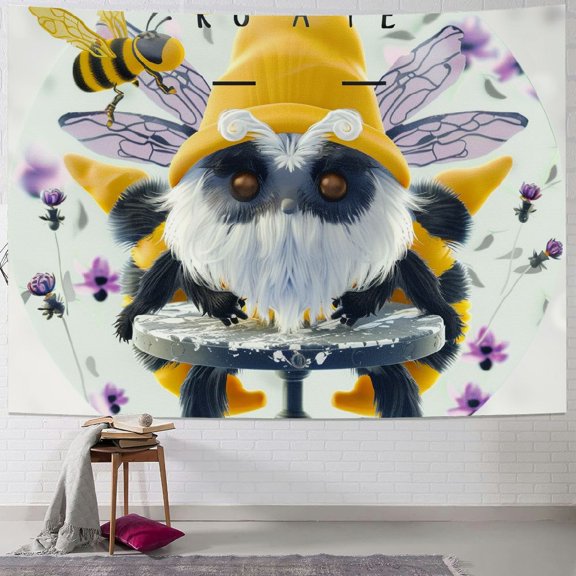 BCIIG Cute Animals Bee Gnome Tapestry Wall Hanging Unique Style for Home Decor Living Room Bedroom Dorm Farmhouse Apartment, 4 Sizes Available 40x30inch