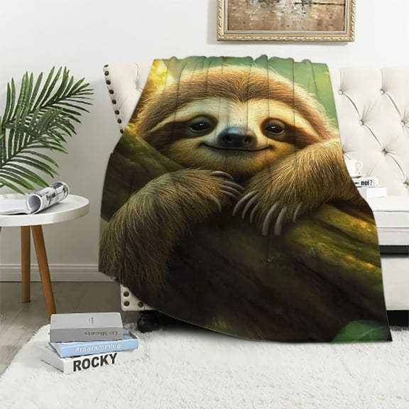 BCIIG Cute Asleep Sloth Blanket Gifts for Kids Adults Women Flannel Throw Blankets for Home Couch Bed Sofa Soft Fuzzy Lightweight Decor All Season 50x60in