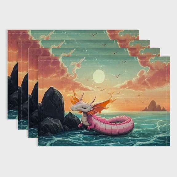 BCIIG Cute Axolotl Table Place Mats, Set  Salamander Placemats Set of 4 for Kids Decor Kawaii Ocean Sealife Placemat for Kitchen Dining Table Decor Indoor Outdoor Pink Purple 18x12in