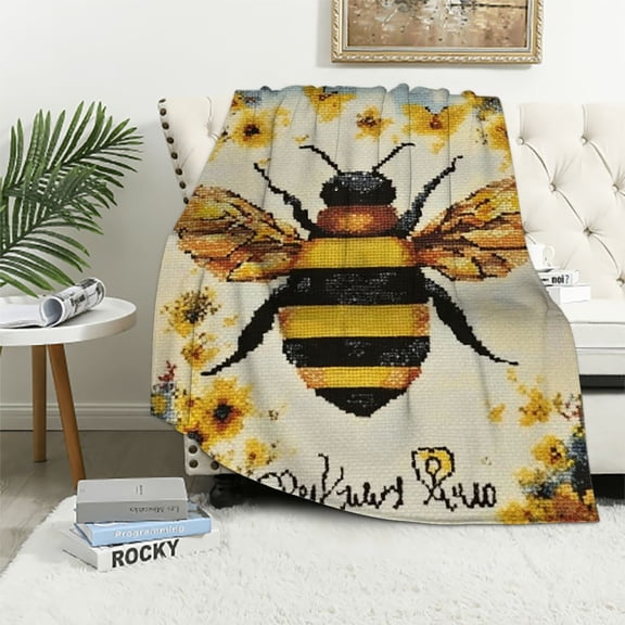 BCIIG Cute Bee Throw Blanket, Honey Bee Decor Throw Blanket, Bees Themed Gifts Super Soft Cozy and Plush Warm Flannel Bedding Blanket Gift for Couch Sofa Travel 60x80in