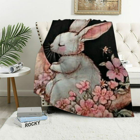 BCIIG Cute Bunny Rabbit Cherry Flowers Blanket Hooded Throw Blanket Hooded Blanket Poncho Soft Warm Cloak for Adults 50x60in