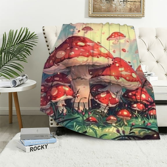 BCIIG Cute Cartoon Mushroom Blanket Gifts Weed Flannel Throw Blankets for Home Decor Couch Bed Sofa Soft Fuzzy Lightweight for All Season 50x60in