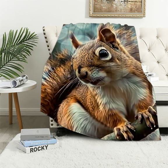 BCIIG Cute Cartoon Squirrel Blanket, Soft Fuzzy Lightweight Animal Flannel Throw Blanket Perfect for Couch, Bed, Travel &amp; Outdoor Use, Warm Fluffy Cozy Decor Blankets for Adults Kids 60x80in