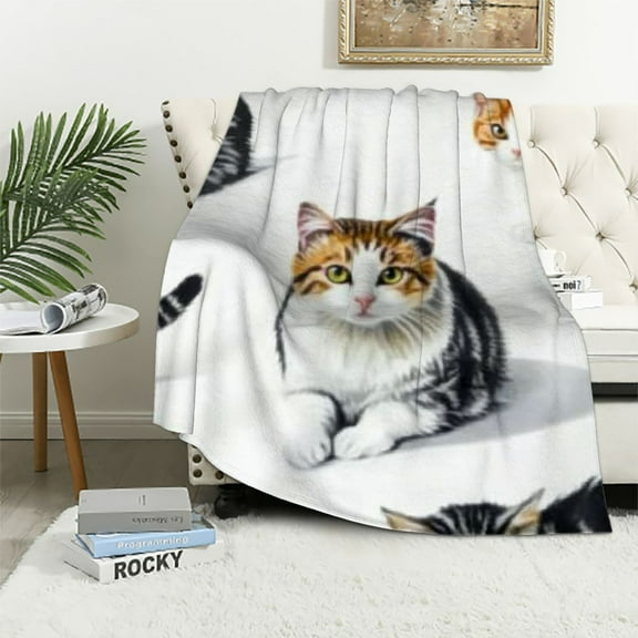 BCIIG Cute Cat Fleece Blanket for Girls Throw  Orange Cat Sherpa Blanket for Kids Teens Watercolor Animal Pet Throw Blanket for Adult Soft Breathable Fuzzy Blanket 40x50in