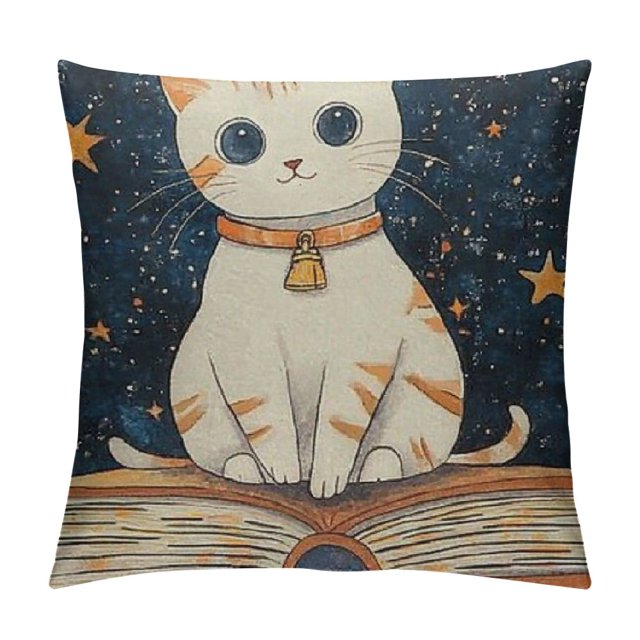 BCIIG Cute Cat Graphic Decorative Short Plush Throw Pillow Cover for