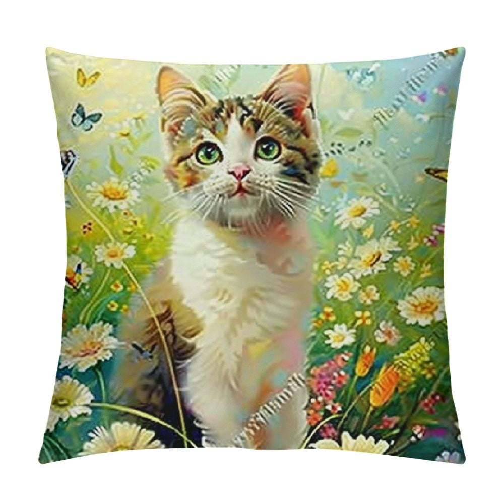 BCIIG Cute Cat Graphic Decorative Throw Pillow Cover for Home Couch