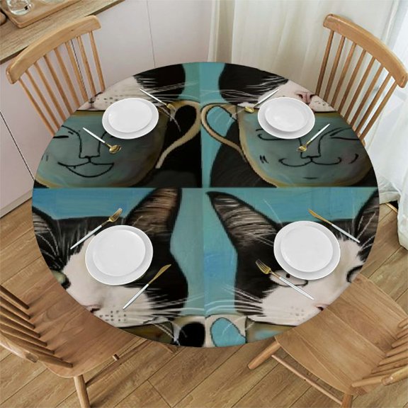 BCIIG Cute Cat Round Table Cover Stain Resistant Washable Indoor Outdoor Tablecloth Kitchen Dining Wedding Parties 100% Polyester Mother's Day 31-35