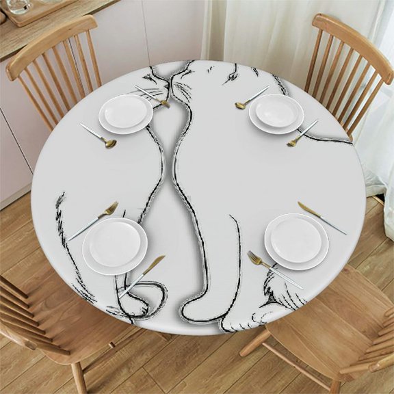 BCIIG Cute Cat Round Table Cover Stain Resistant Washable Indoor Outdoor Tablecloth Kitchen Dining Wedding Parties 100% Polyester Mother's Day 42-46
