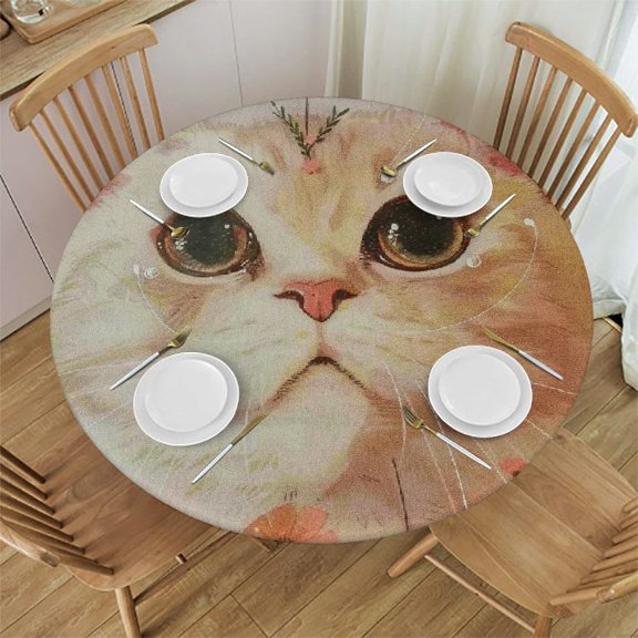 BCIIG Cute Cat Round Table Cover Stain Resistant Washable Indoor Outdoor Tablecloth Kitchen Dining Wedding Parties 100% Polyester Mother's Day 54-58