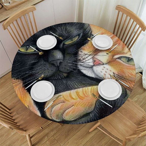 BCIIG Cute Cat Round Table Cover Stain Resistant Washable Indoor Outdoor Tablecloth Kitchen Dining Wedding Parties Table Cloth 100% Polyester Fiber Mother's Day 54-58