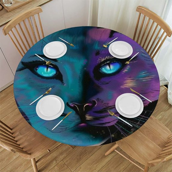 BCIIG Cute Cat Round Table Cover Stain Resistant Washable Indoor Outdoor Tablecloth Kitchen Dining Wedding Parties Waterproof Fabric 100% Polyester Mother's Day 42-46