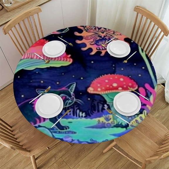 BCIIG Cute Cat Round Tablecloth Stain Resistant Washable Indoor Outdoor Kitchen Dining Wedding Parties 100% Polyester Fiber 46"-50