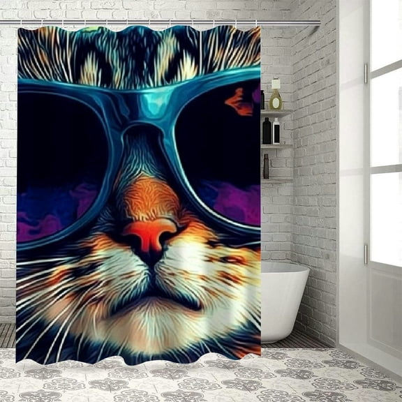 BCIIG Cute Cat Theme Modern Bathroom Decor Shower Curtain Set with Hook, Quality Materials, Bright HD Print, Easy to Install and Maintain, Waterproof Fabric, Perfect for All Kinds of Spaces