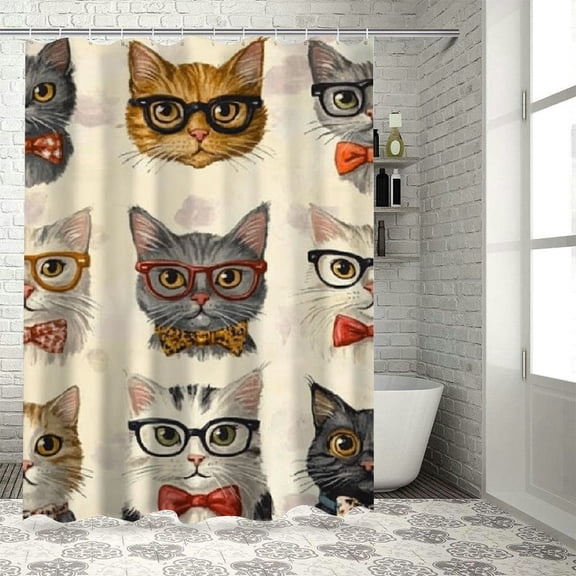BCIIG Cute Cat Washable Shower Curtain Chic Bathroom Decor with Hooks 36"x72