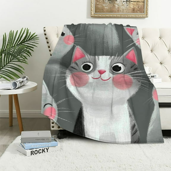 BCIIG Cute Cats Throw Blanket Flannel  Autumn Lightweight Soft Grey Kitty Fuzzy Cozy Blanket for Couch Bed Fall Decor Travel Blankets Holiday Kids Adult  40x50in