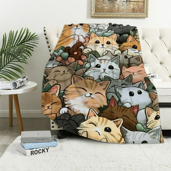 BCIIG Cute Cats Throw Blanket for Couch Chair Fuzzy Kitten in Teacup Print Plush Blanket Gifts for Cat Lovers 40x50in
