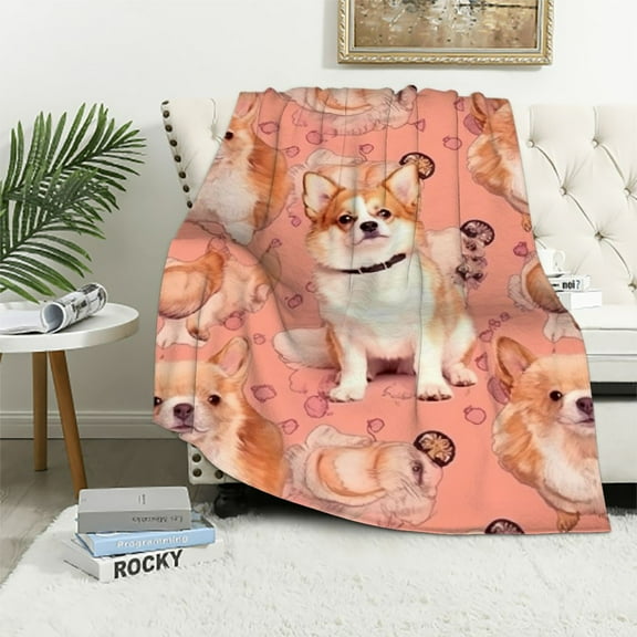 BCIIG Cute Corgi Blanket Gifts for Dog Lovers Kawaii Cartoon Flannel Plush Toddler Kids Stuff Decor Home Soft Flannel Blankets for Couch Sofa Christmas Birthday Gifts Travel Picnic All Season 40x50in