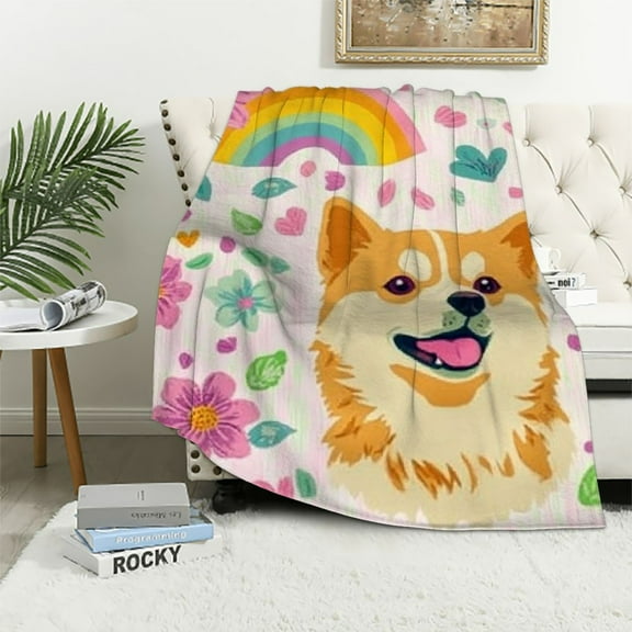 BCIIG Cute Corgi Kids Throw Blanket,Pink Bow Rainbow Love Heart Princess Bed Blanket for Girls Women,Daisy Flowers Dragonfly Insect Blanket,Cartoon Fuzzy Blanket,Baby Size 40x50in