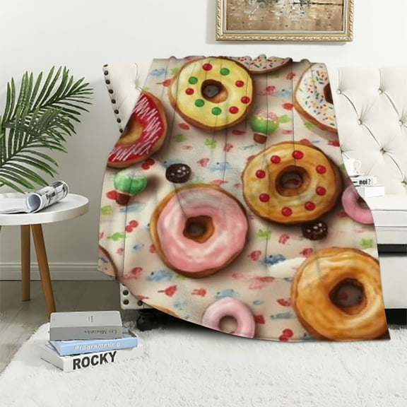 BCIIG Cute Donut Blanket-Donut Gift for Kids Men Women-Soft Flannel Lightweight Blanket for Sofa Bed Birthday Festival Camping Outdoors for Kids Children 40x50in